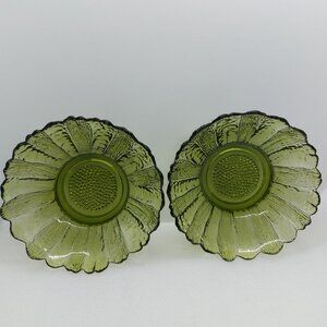 Vintage Indiana Green Glass Sunflower Bowls Candy Dish Set Of 2